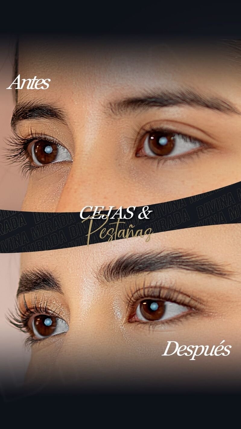 Antes y después de cejas y pestañas